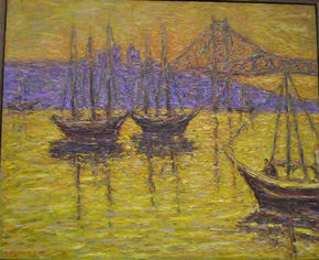 The Artist Adalberto Lütkemeyer, Ponte Hercílio Luz( ocaso)-óleo-90x110 cm. Price USD