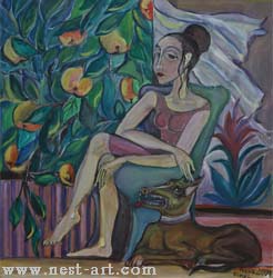 Künstlerin Frau Joana Nikolova, "Äpfel Garten" (2001), Oil, 46/46 cm., Preis EURO 550