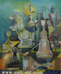 Künstlerin Frau Joana Nikolova, "Schach", Oil, 50/40 cm., Preis EURO 600