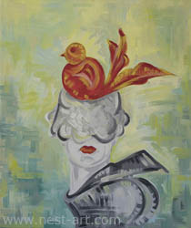 Die Malerin Margarita Dragiev, Your red bird, 40/45cm, oil on canvas, Price: EUR 700
