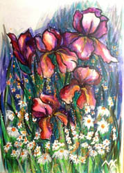 Die Malerin Maria Koleva, Schwertlilien(2013),	50/70 cm., Acryl - Karton, Preis 250 EUR 