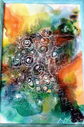 Die Malerin Maria Koleva, Landschaft 1 (2013),	35/50 cm., Batik, Preis 200 EUR