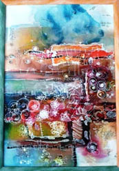 Die Malerin Maria Koleva, Landschaft 2(2013),	35/50 cm., Batik, Preis 200 EUR 