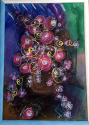 Die Malerin Maria Koleva, Vase mit Blumen2(2011),	40/60 cm.,Batik, Preis 350EUR