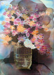 Die Malerin Maria Koleva, Vase mit Blumen1(2012),	25/35 cm.,Batik, Preis 120EUR 