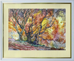 Die K�nstlerin Marina Shiderova,  B�ume in Herbst, 50x35cm., Aquarell, Preis: EUR 200