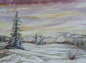 Die K�nstlerin Marina Shiderova,  Landschaft in Winter,50x35cm., Aquarell, Preis: EUR 200