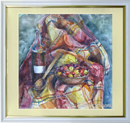 Die K�nstlerin Marina Shiderova,  Stilleben Wein und Gl�ser,50x50cm., Aquarell, Preis: EUR 200